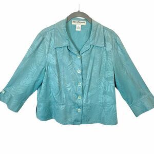 Norm Thompson Silk Shirt Jacket Women's Blue Floral 90s Elbow Sleeve Size PS